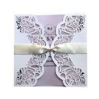 Marriage Invitation Card Wedding Decoration Square White Card Laser Cut 